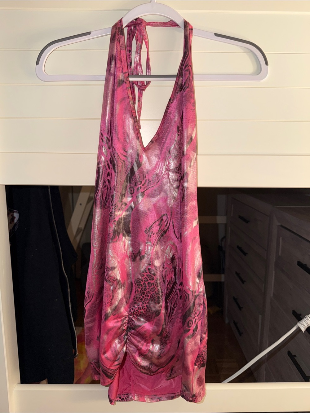 Y2K Leopard Print Metallic Halter Dress
